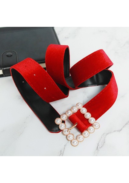 Avrupa ve Amerika Trendi Kırmızı Kadife Inci Düğme Moda Kadın Kemerleri Tasarımcı Yüksek Kaliteli Pazen Kırmızı Siyah Kırık Beyaz Kemer (Yurt Dışından) fiyatları