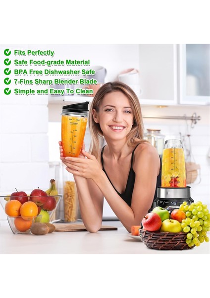 Blender Yedek Parçaları, 2 24OZ Bardak, Taşınabilir Kapaklı, 7 Kanatlı Çıkarıcı Bıçak (Yurt Dışından)