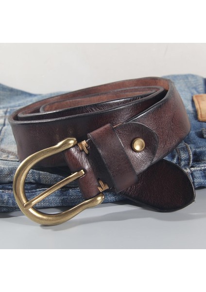 El Yapımı Klasik Retro Tarzı Saf Bakır Toka Hiçbir Ara Katman Sığır Derisi MEN39S Kemer 100% Hakiki Deri Kot Yumuşak Kemer (Yurt Dışından)