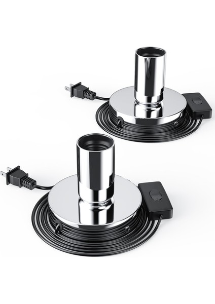 2 Adet Cilalı Metal Masaüstü/askılı Ampul Soketi E26/E27 Lamba Tabanı, Vida Uzatma Abd Fişi Gümüş (Yurt Dışından)