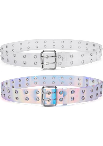 2021 Iki Sıra Pvc Şeffaf Kemer Kadınlar Için Moda Pin Toka Kadın Beyaz Bel Pantolon Şeffaf Kemerler Bayan Kot Grommet Kemer (Yurt Dışından)