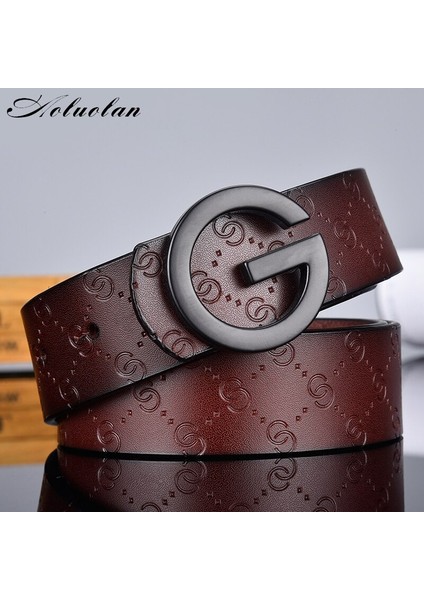 Aoluolan G Mektup Toka Yüksek Kaliteli Inek Derisi Erkek Kadın Kemerler Rahat Moda Pürüzsüz Tokalı Kemer Genişliği 3.4 cm (Yurt Dışından) modelleri