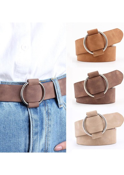 Düz Renk Iğnesiz Yuvarlak Tokalı Kemer Rahat Bayan Kemer Gençlik Moda Geniş Kemer Kadın (Yurt Dışından)