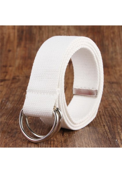 Moda Erkek/kadın Kemer D Şekilli Çift Toka Basit Katı Pamuk Kanvas Tüm Maç Unisex Kanvas Kemerler Bel Kemeri Lüks (Yurt Dışından)