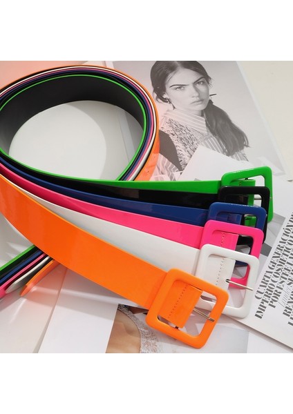 Moda Şeker Renk Parlak Pu Kemerler Kadınlar Için Pembe Mavi Yeşil Ince Pin Toka Çok Renkli Kadın Kemerler Tüm Maç Kemer (Yurt Dışından) fırsatları