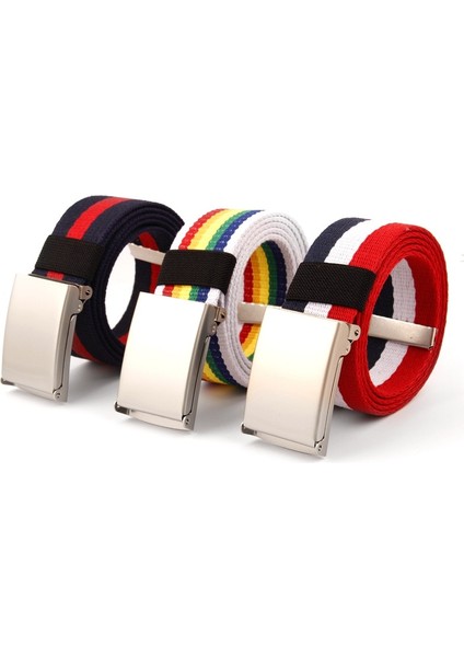 Kemer Kanvas Kadın Kemer Metal Toka Erkek Kot Kemerler Siyah Şeritler En Kaliteli Beyaz Mavi Kırmızı Rusya Bayrağı Kanvas Çizgili (Yurt Dışından)