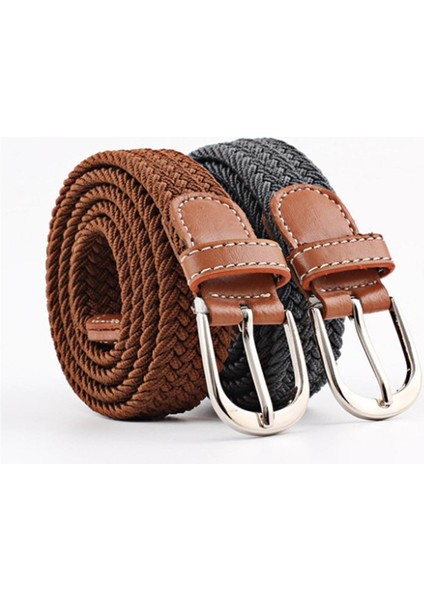 Moda Erkek Kadın Kemer Örme Alaşım Pin Toka Bel Kemeri Dokuma Streç Bel Bandı Rahat Kot Kemer Kanvas Örgülü Kemer (Yurt Dışından)