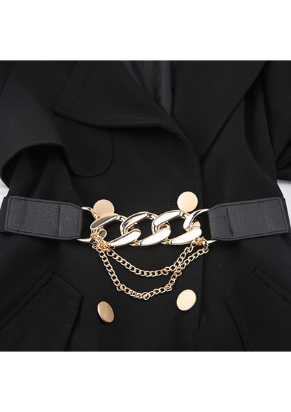 Lüks Marka Altın Zincir Kemer Elastik Gümüş Metal Bel Kemerleri Kadınlar Için Yüksek Kaliteli Streç Bayanlar Ceket Ketting Riem Kemer (Yurt Dışından)