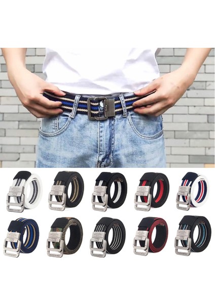 Loveshopping* Erkek Çift Halkalı Tokalı Kemer Naylon Kanvas Kemer Gençlere Yönelik Kanvas Kemer (Yurt Dışından)