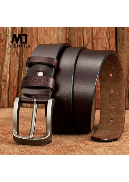 Medyla Hakiki Deri Erkek Kemer Yüksek Kaliteli Lüks Kayış Klasik Vintage Pin Toka Erkek Kemer Kemer Erkekler Için SM08 (Yurt Dışından)