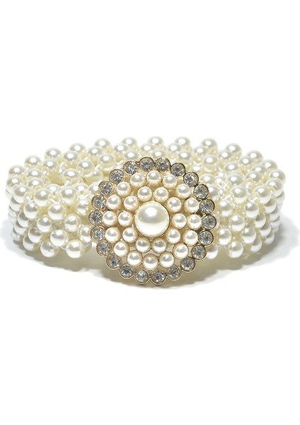 Kadınlar Için Kemerler Yeni Kadın Inci Elastikleştirilmiş Bel Zinciri Su Matkap Kakma Inci Elastik Lüks Moda Elbise Aksesuarları (Yurt Dışından)