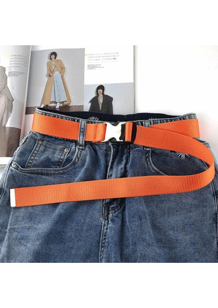 Plastik Toka Kanvas Uzun Kemer Kadınlar Için Siyah Kırmızı Beyaz Kadın Bel Kemeri Kayışı Kız Kot Pantolon Kemer Ceinture Femme (Yurt Dışından)