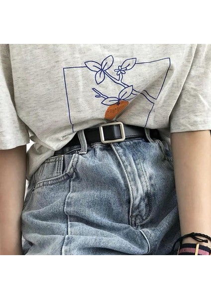 Moda Kadın Kemer Gözeneksiz Kare Toka Kot Siyah Kemer Şık Lüks Marka Bayanlar Vintage Kayış Kadın Kemer 2.3 cm Genişlik (Yurt Dışından) modelleri