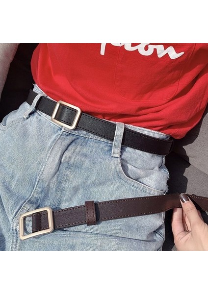 Moda Kadın Kemer Gözeneksiz Kare Toka Kot Siyah Kemer Şık Lüks Marka Bayanlar Vintage Kayış Kadın Kemer 2.3 cm Genişlik (Yurt Dışından) fırsatları