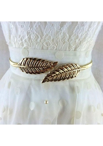 Kadın Moda Metal Altın Gümüş Yapraklar Zincir Kemer Bel Bandı Esneklik Bel Kemeri Elbise Etek Bantları Kadın (Yurt Dışından)