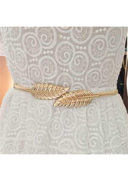 Kadın Moda Metal Altın Gümüş Yapraklar Zincir Kemer Bel Bandı Esneklik Bel Kemeri Elbise Etek Bantları Kadın (Yurt Dışından)