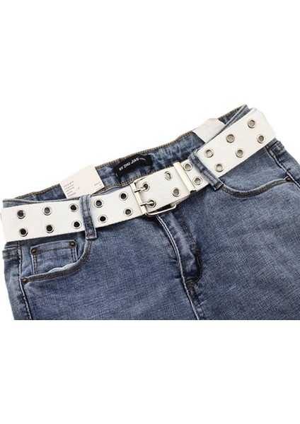 Kadın Çivili Grommet Delik 2 Pin Toka Kanvas Naylon Kemer Kemer (Yurt Dışından)