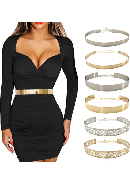Moda Lüks Tasarımcı Metal Bel Kemeri Altın Gümüş Ayarlanabilir Metal Geniş Bling Kemer Kadın Zincirler Bel Kemeri Kemer (Yurt Dışından)