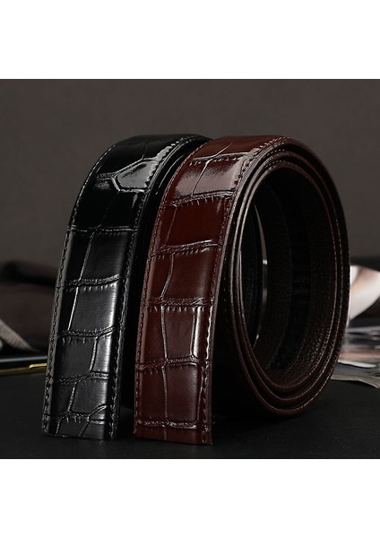 Plyesxale 3.5 cm Genişlik Timsah Desen Sığır Derisi Deri Kemer Erkekler Için Otomatik Kemer Tokası Olmadan Cırcır Kayışı Hiçbir Delik G1233 (Yurt Dışından)