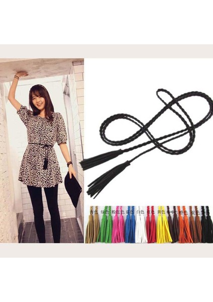 Moda Tasarımcısı El Örgüsü Uzun Pu Deri Örgü Kemer Dize Band Püskül ile Kadınlar Kız Için Rahat Parti Elbise Kemerleri (Yurt Dışından)