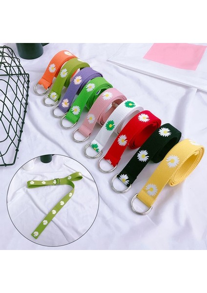 Moda Sevimli Papatya Desen Kanvas Bel Kemeri Kadın Kızlar Renkli Uzun Kemerler Çift D Halkalı Kot Giyim Aksesuarları (Yurt Dışından) fiyatları
