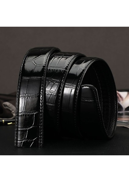 Plyesxale 3.5 cm Genişlik Timsah Desen Sığır Derisi Deri Kemer Erkekler Için Otomatik Kemer Tokası Olmadan Cırcır Kayışı Hiçbir Delik G1233 (Yurt Dışından)