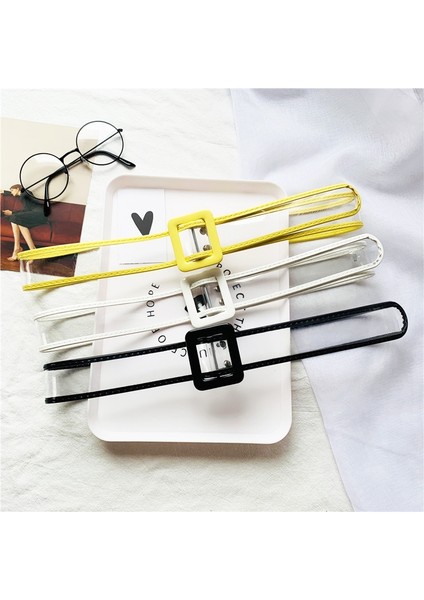 Moda Kemerler Kemer Kadın Şeffaf Pvc Kemer Beyaz Renk Yuvarlak Kare Şekilli Toka Moda Aksesuarları 105 cm (Yurt Dışından) fiyatları