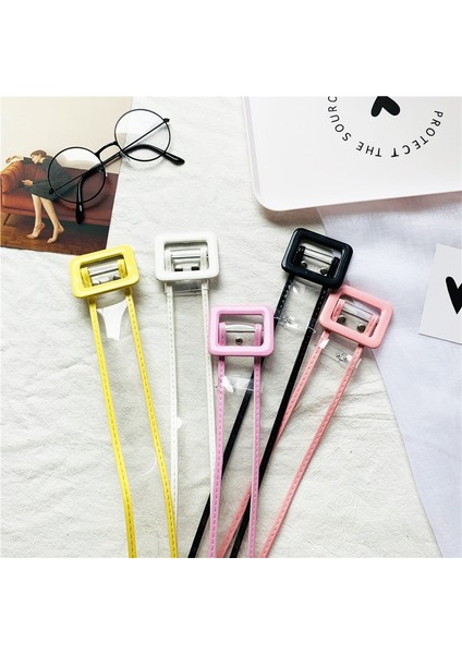 Moda Kemerler Kemer Kadın Şeffaf Pvc Kemer Beyaz Renk Yuvarlak Kare Şekilli Toka Moda Aksesuarları 105 cm (Yurt Dışından) fırsatları