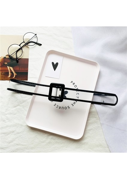 Moda Kemerler Kemer Kadın Şeffaf Pvc Kemer Beyaz Renk Yuvarlak Kare Şekilli Toka Moda Aksesuarları 105 cm (Yurt Dışından) indirimleri