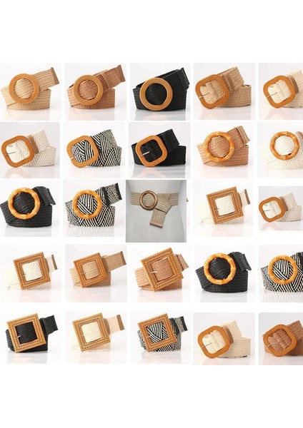 Moda Tasarımı Yuvarlak Ahşap Toka Elbise Kemeri Kadınlar Için Rahat Örgülü Geniş Kayış Dokuma Elastik Pp Hasır Kemerler Dekorasyon Hediye (Yurt Dışından)