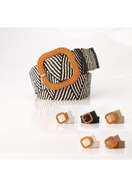 Moda Tasarımı Yuvarlak Ahşap Toka Elbise Kemeri Kadınlar Için Rahat Örgülü Geniş Kayış Dokuma Elastik Pp Hasır Kemerler Dekorasyon Hediye (Yurt Dışından) fiyatları