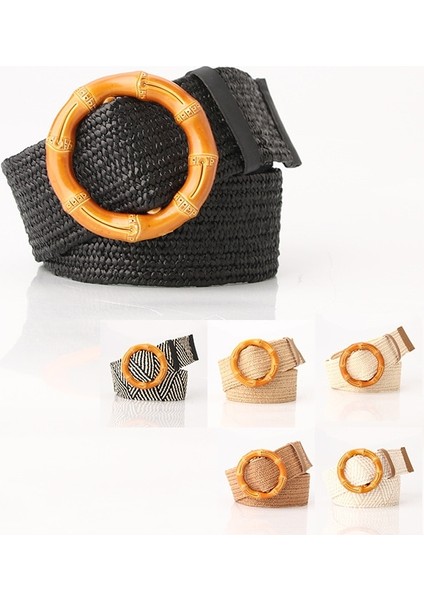 Moda Tasarımı Yuvarlak Ahşap Toka Elbise Kemeri Kadınlar Için Rahat Örgülü Geniş Kayış Dokuma Elastik Pp Hasır Kemerler Dekorasyon Hediye (Yurt Dışından) fırsatları