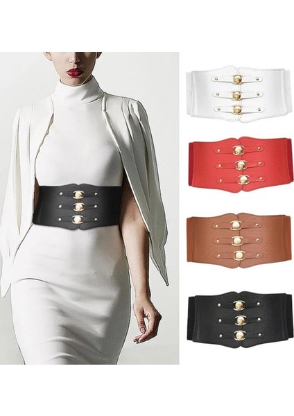 Moda Kadın Geniş Kemer Yeni Metal Toka Kadın Elastik Kemer Deri Perçin Ultra Geniş Kemer Elastik Kemerler Kadın Için (Yurt Dışından)