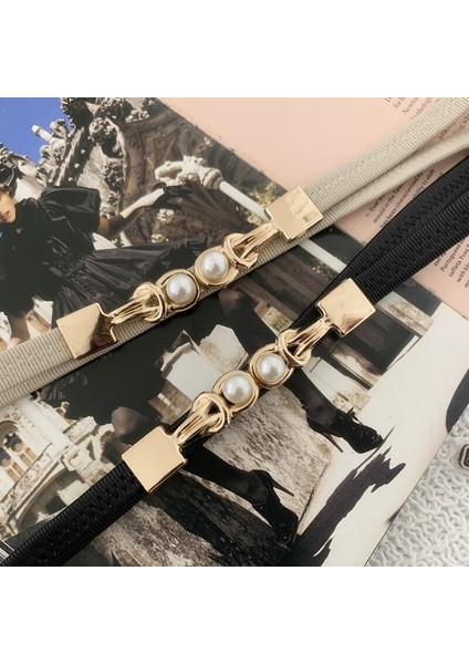 Kadın Ince Elastik Kemer Zarif Şık Inci Çift Tokalı Kemer Düz Renk Sadelik Tüm Maç Kemer Giyim Aksesuarları (Yurt Dışından) modelleri