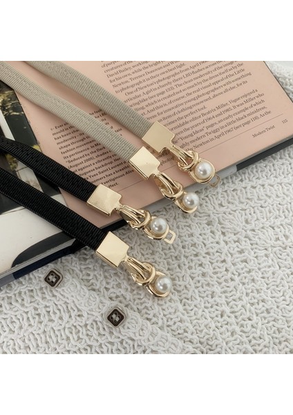 Kadın Ince Elastik Kemer Zarif Şık Inci Çift Tokalı Kemer Düz Renk Sadelik Tüm Maç Kemer Giyim Aksesuarları (Yurt Dışından) fırsatları
