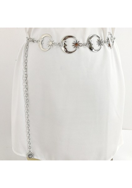 Klasik Harajuku Tarzı Punk Gotik Ay Güneş Metal Kemerler Kadın Vintage Yüksek Bel Zincir Bel Kemerleri Gümüş Renk Kolye Kemerler (Yurt Dışından) modelleri