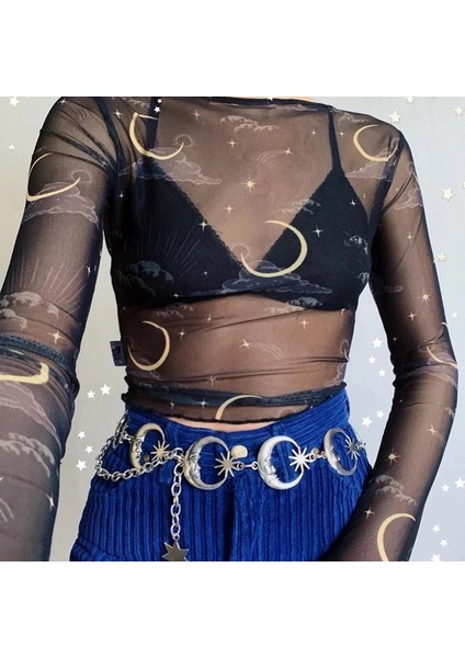 Klasik Harajuku Tarzı Punk Gotik Ay Güneş Metal Kemerler Kadın Vintage Yüksek Bel Zincir Bel Kemerleri Gümüş Renk Kolye Kemerler (Yurt Dışından) fırsatları