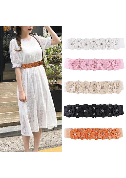 Kemer Kadınlar Için Bayan 2022 Moda Çiçek Elastik Streç Bel Kemeri Geniş Elastik Kemerler Kız Elbise Aksesuarları (Yurt Dışından)