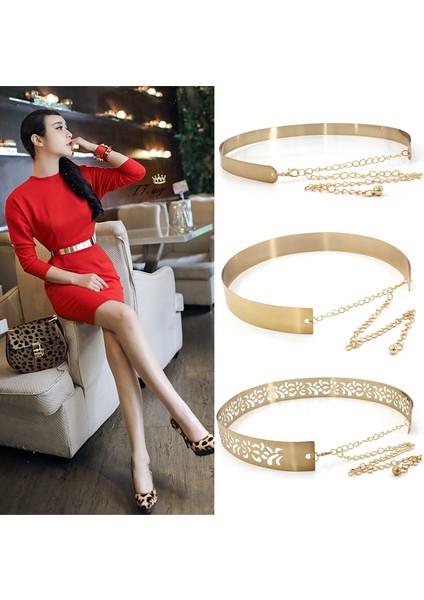 Moda Kadın Ayarlanabilir Metal Tasarımcı Kemer Bling Altın Gümüş Tabak Vintage Bayanlar Elbise Basit Kemerler Lüks Kemer (Yurt Dışından)