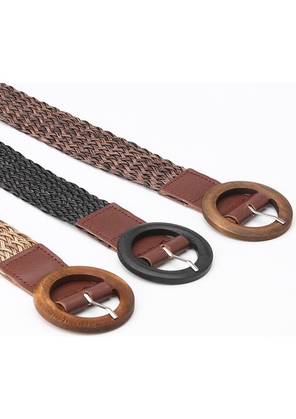 Kadın Bohemian Örgülü Kemer Moda Ahşap Toka Yaz Elbisesi Kot Geniş Siyah Pp Saman Bel Kemeri Boho Kemerler Kadınlar Için (Yurt Dışından)