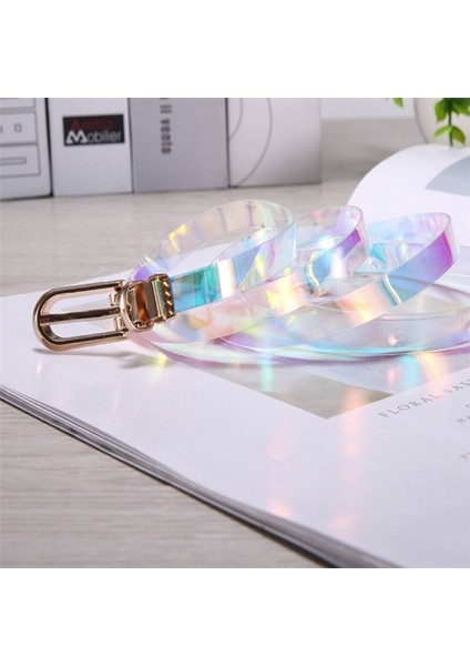 Adet Şeffaf Kadın Kemer Lazer Holografik Şeffaf Gökkuşağı Şeffaf Pin Toka Bel Ayarlanabilir Kemer Kadın Kayış Kemerleri (Yurt Dışından) fırsatları