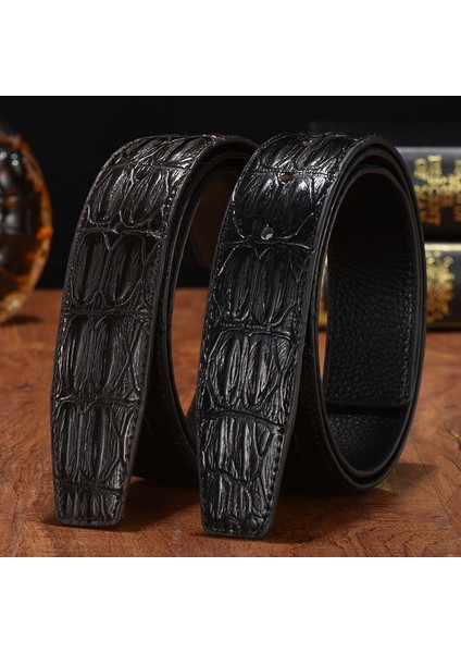 Tasarımcı Yüksek Kaliteli Yeni Timsah Desen Erkek Kemer Moda Sığır Derisi H Buttonheads Olmadan 3.7 cm Kot Aksesuarları Kemer (Yurt Dışından) fırsatları