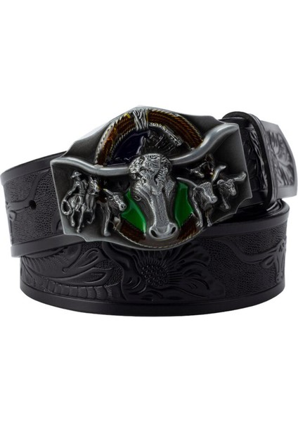 Inek Desenli Kemer Hakiki Deri Kovboy Büyük Agio (Yurt Dışından)