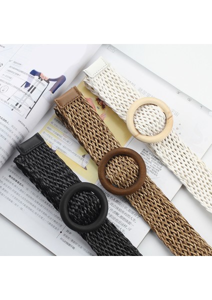 Yaz Kadın Örgülü Kemerler Elastik Kemer Tokası Vintage Bohe Saman Tokalı Kemer Kadın Örme Kemer Elbise Kemer Saman Kemer (Yurt Dışından)