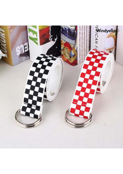 [rongcai] Windyella Rahat Erkek Kadın Dama Tahtası Kanvas D Halka Kemer Ekose Bel Kayışı Kemer (Yurt Dışından)