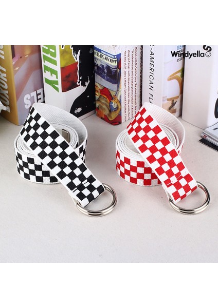 [rongcai] Windyella Rahat Erkek Kadın Dama Tahtası Kanvas D Halka Kemer Ekose Bel Kayışı Kemer (Yurt Dışından) fiyatları