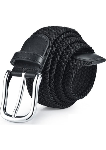 Yüksek Kaliteli Kadın Erkek Örme Gümüş Siyah Pin Tokalı Kemer Dokuma Kanvas Elastik Örgülü Streç Kemerler Düz Dokuma Kayışı (Yurt Dışından)
