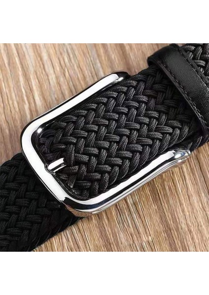 Yüksek Kaliteli Kadın Erkek Örme Gümüş Siyah Pin Tokalı Kemer Dokuma Kanvas Elastik Örgülü Streç Kemerler Düz Dokuma Kayışı (Yurt Dışından) fiyatları