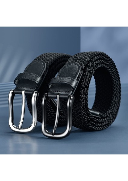 Yüksek Kaliteli Kadın Erkek Örme Gümüş Siyah Pin Tokalı Kemer Dokuma Kanvas Elastik Örgülü Streç Kemerler Düz Dokuma Kayışı (Yurt Dışından) fırsatları
