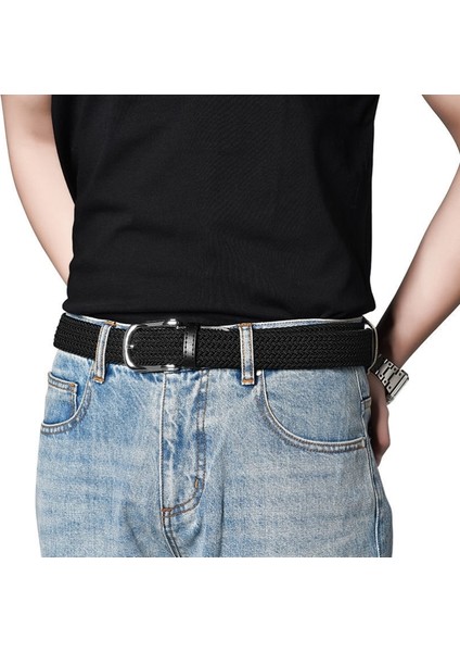 Yüksek Kaliteli Kadın Erkek Örme Gümüş Siyah Pin Tokalı Kemer Dokuma Kanvas Elastik Örgülü Streç Kemerler Düz Dokuma Kayışı (Yurt Dışından) indirimleri